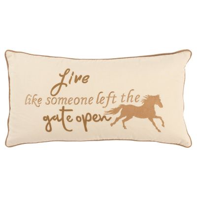 14x26 Oversized Live like someone Lumbar Pillow Cover Ivory: Rizzy Home, Machine Washable, Cotton Canvas