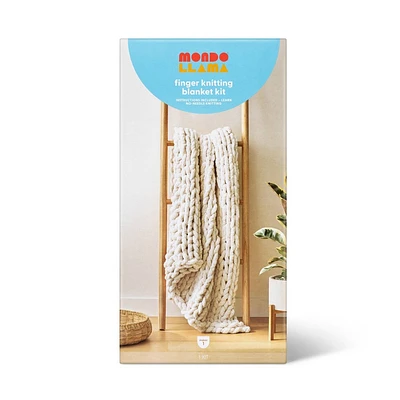 Large Knit Blanket Craft Kit Cream - Mondo Llama: Finger Knitting Yarn DIY Art Kit for Adults