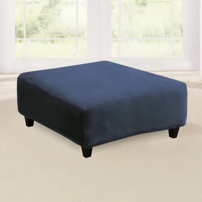 Stretch Pique Square Ottoman Slipcover Navy - Sure Fit