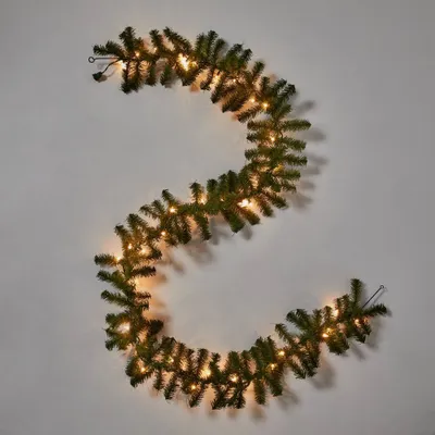 9 Pre-Lit Artificial Pine Bough Christmas Garland Green with Clear Lights - Wondershop