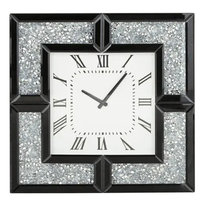 20x20 Glass Mirrored Wall Clock with Floating Crystals Black - Olivia & May