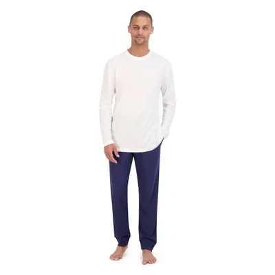 Hane Original Men 2pc Super Soft French Terry Jogger + Long Sleeve Slub Crewneck Sleep Pajama Set