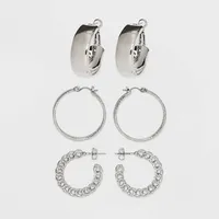 Frozen Chain and Chunky Hoop Earring Set 3pc - Wild Fable Silver