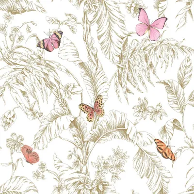 RoomMates Butterfly Sketch Peel and Stick Wallpaper Pink/Gold