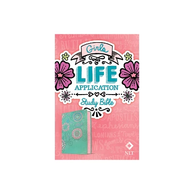 NLT Girls Life Application Study Bible (Leatherlike, Teal/Pink Flowers) - (Leather Bound)