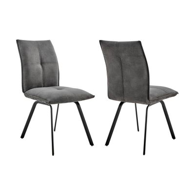 Set of 2 Rylee Fabric Finish Dining Chairs Charcoal Gray/Black - Armen Living