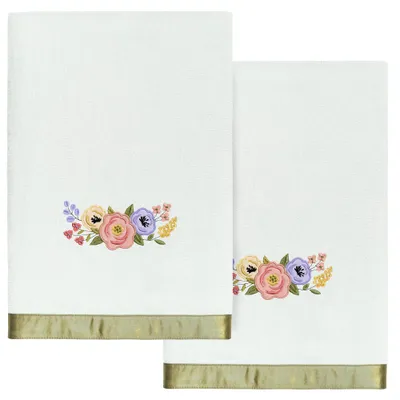 2pc Verano Design Embellished Bath Towel Set Aqua - Linum Home Textiles: Floral Terry