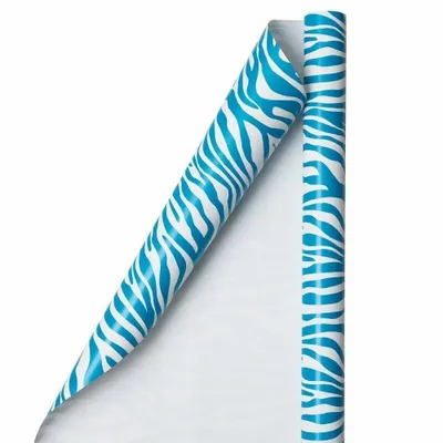 25 sqft JAM Paper & Envelope Zebra Print Gift Roll Wrap Blue: All Occasion Striped Wrapping Paper, 30 ft Length