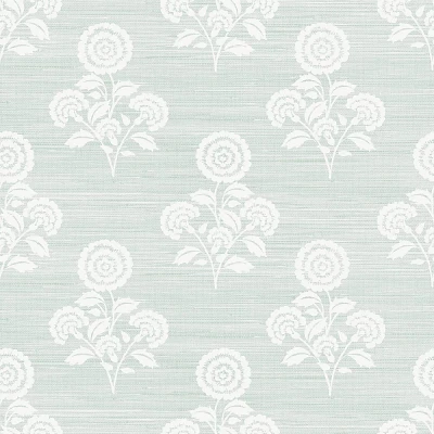 Brewster Flourish Block Print Whisper Blue Faux Grasscloth Peel and Stick 1pc Wallpaper