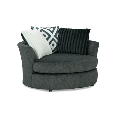 HOMES: Inside + Out Telven Accent Swivel Chair Chenille Channel Tufted with Pillow Gray