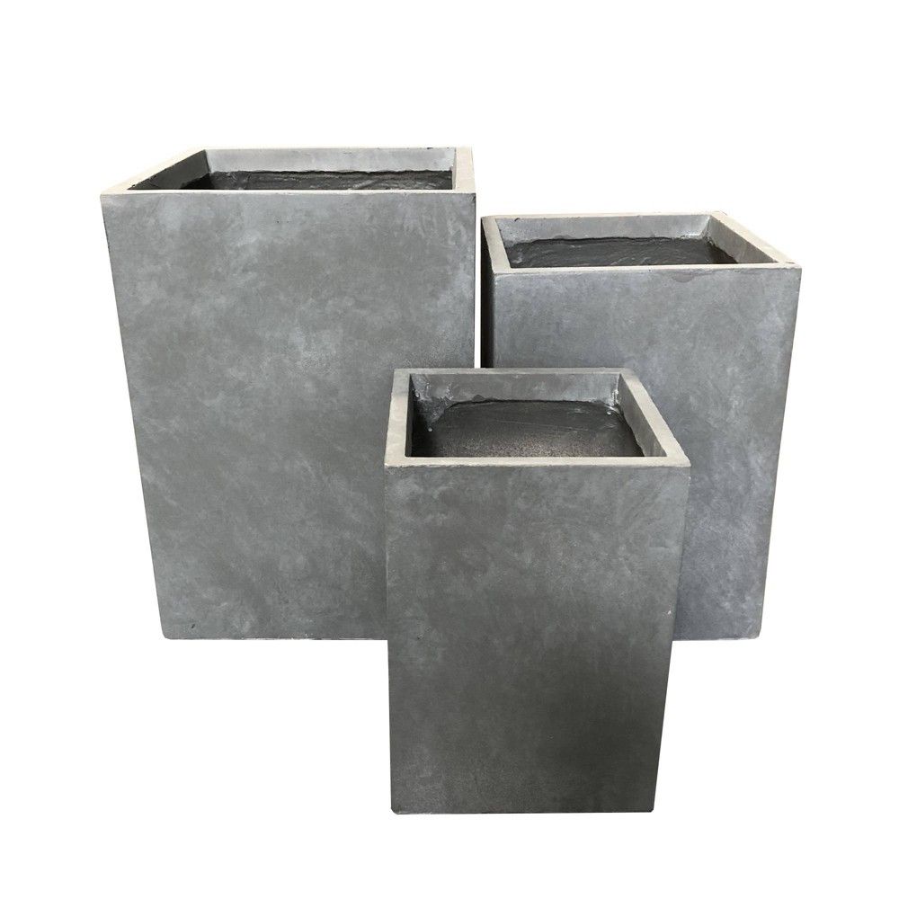 Set of 3 Kante Lightweight Modern Square Outdoor Planters Slate Gray - Rosemead Home & Garden, Inc.