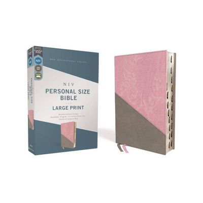 Niv, Personal Size Bible, Large Print, Leathersoft, Pink/Gray, Red Letter, Thumb Indexed, Comfort Print - by Zondervan (Leather Bound)