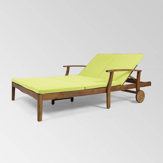 Perla Acacia Wood Double Chaise Lounge Teak/Green - Christopher Knight Home