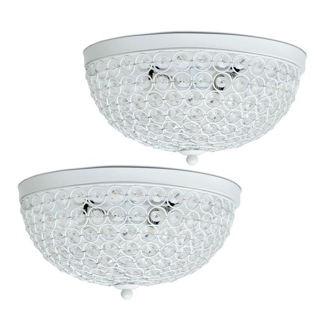 Elegant Designs Set of 2 13 Elipse Crystal Flush Mount Ceiling Lights  : Metal & Crystal, UL Listed, Modern Decor