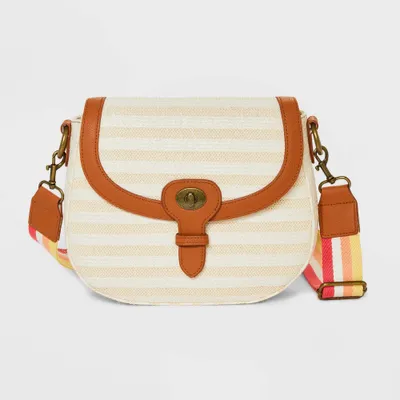Striped Flap Saddle Crossbody Bag - Universal Thread Natural, Natural/Striped