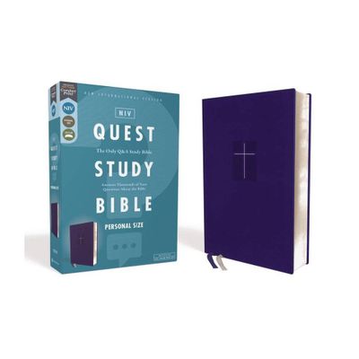 Niv, Quest Study Bible, Personal Size, Leathersoft, Blue, Comfort Print - by Zondervan (Leather Bound)