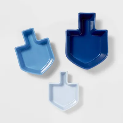 3ct Ceramic Hanukkah Dreidel Bowl Set Blue - Spritz