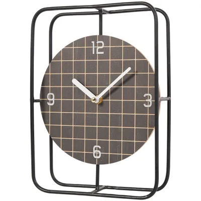 10x7 Metal Geometric Open Frame Clock with Grid Patterned Clockface Black - Olivia & May