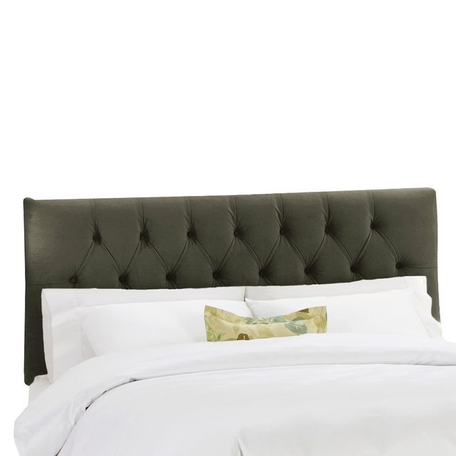 Skyline Furniture Queen Edwardian Tufted Upholstered Headboard Velvet Pewter: Elegant Adjustable Height, Polyester Foam