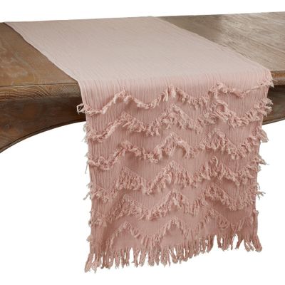 72 x 16 Cotton Fringed Chevron Table Runner Pink - Saro Lifestyle