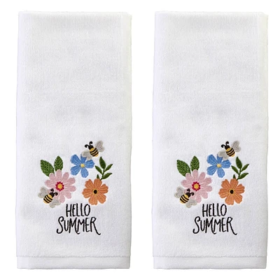 2pc Hello Summer Bee Hand Towel Set - SKL Home: Cotton Velour Dobby Bath Towels, Machine Washable