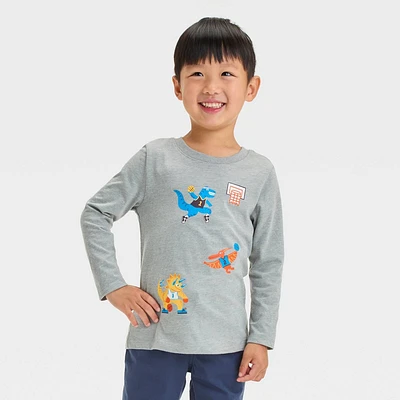 Toddler Boys Basketball Dino Long Sleeve Graphic T-Shirt