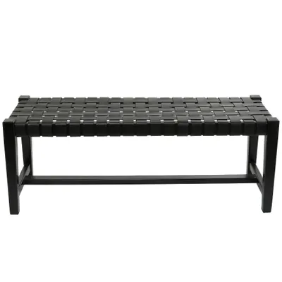 Modern Leather Woven Bench Black - Olivia & May: Handmade, No Assembly, Indoor Use