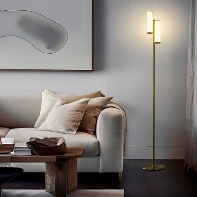 Brightech Gemini Modern Dimmable Integrated LED Floor Lamp Antique Brass