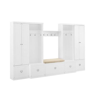 6pc Harper Entryway Set with Bench, Shelf, 2 Pantry Closets and 2 Hall Trees Set  - Crosley: Cushioned, Modular Storage