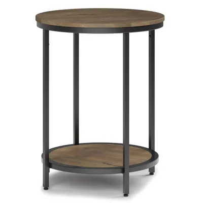 Alrich Round Side Table  - WyndenHall: Metal Frame, Mango Wood, Bottom Shelf Storage, 24 Height