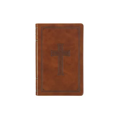 KJV Holy Bible, Standard Size Faux Leather Red Letter Edition Thumb Index, Ribbon Marker, King James Version, Honey Brown Cross Emblem