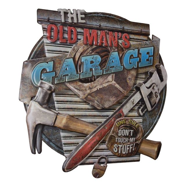 American Art Decor 16.5 x 15.5 The Old Mans Garage Dont Touch My Stuff Embossed Metal Sign Gray: Vintage-Inspired Wall Decor