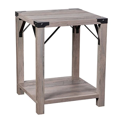 Taylor & Logan Willard Wood 2 Tier End Table: Modern Farmhouse Style, Diagonal Bracing, Open Shelf