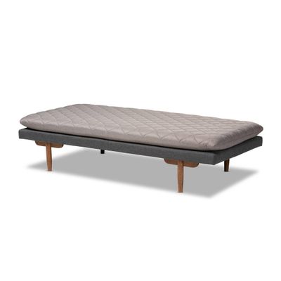 Twin Two Marit Tone Upholstered Wood Daybed Gray/Walnut - Baxton Studio: No Trundle, Space-Saving Design