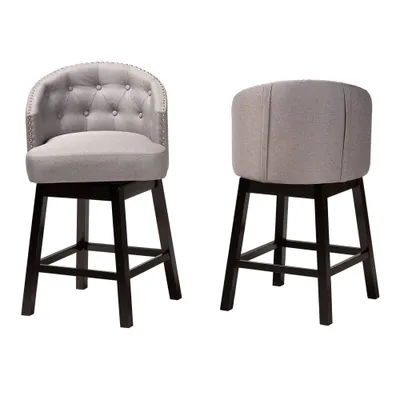 2pc Theron Fabric and Wood Swivel Counter Stool Set  - Baxton Studio