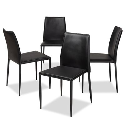 Set of 4 Pascha Faux Leather Dining Chairs: Sturdy Metal Legs, Curved Back - Baxton Studio