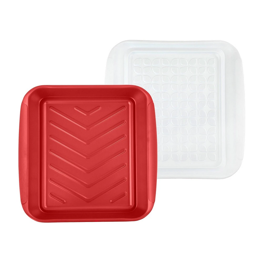 Tovolo 10 Marinade Tray with Lid: 3.5 Volume, Red Plastic 