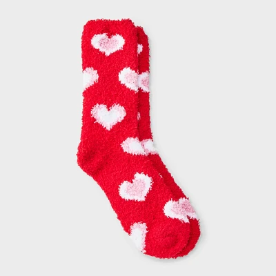 Women Concentric Heart Valentine Day Cozy Crew Sock - Red/White/Pink 4-10