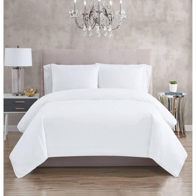 2pc Twin 300 Thread Count Cotton Sateen Duvet Set White - Christian Siriano NY