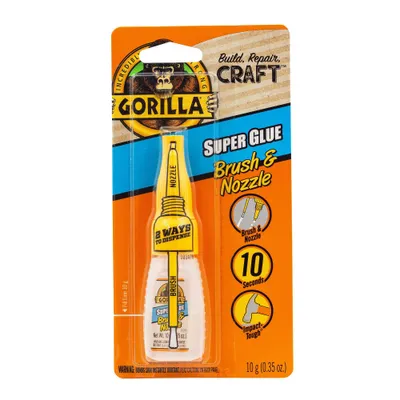 Gorilla Glue .35oz Super Glue with Brush & Nozzle: Fast Drying Clear Adhesive for Art, Stationery, Office Use