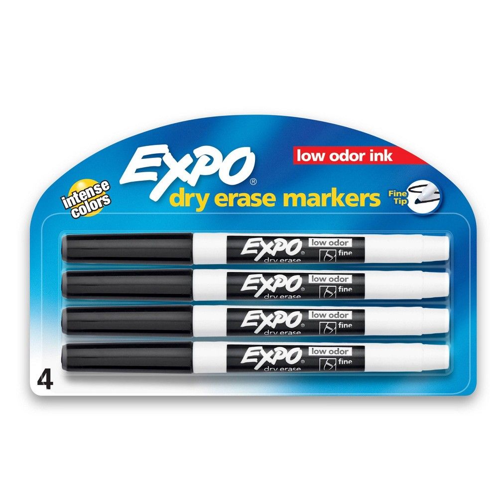 Expo 4pk Dry Erase Markers Fine Tip Black : Target