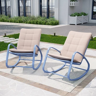 2pc Patio Modern Rocking Chair - Blue - Captiva Designs: Outdoor Seating with Powder-Coated Steel Frame & Polyester Cushions