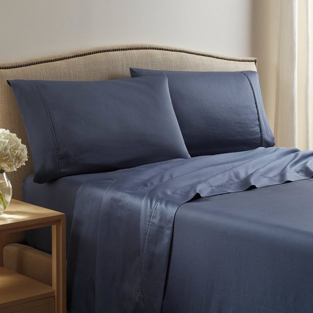 King 400 Thread Count Sateen Solid Sheet Set Navy - Martex