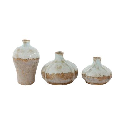 Storied Home 3pc Glazed Terra Cotta Vase Set Gray - Round Tabletop Bud Vases, Watertight