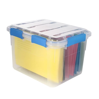 Ezy Storage 33.8qt IP67 Waterproof File Storage Box: Stackable, BPA-Free, Clear Utility Bin for Documents & Tools