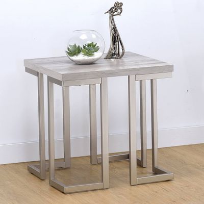 David End Table Gray Driftwood/Metal - Steve Silver Co.: Pewter Iron Base, Square Shape, No Tools Assembly