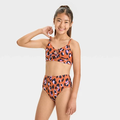 Girls Hand Drawn Cheetah Printed Bikini Set