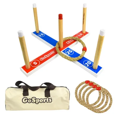 GoSports Premium Wooden Ring Toss Game with Carrying Case - 5pc