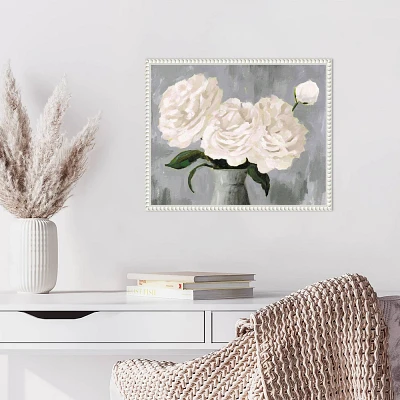 Amanti Art White Blooms in Gray Vase II by Victoria Borges Framed Canvas Wall Art Print