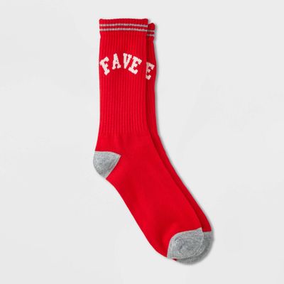 Womens Fave Valentines Day Ribbed Crew Socks - Red 4-10